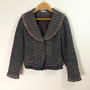 Neiman Marcus Size M Women Brown Tweed Old Money Style Blazer Suit Jacket No Fur